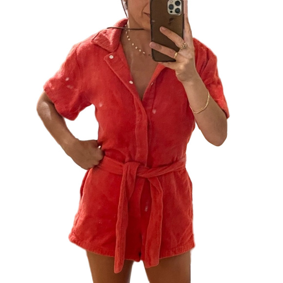 TERRY Towelling. II Pareo Dyed 100% Cotton Terry Playsuit in Rosso Red (S) - Picture 8 of 10